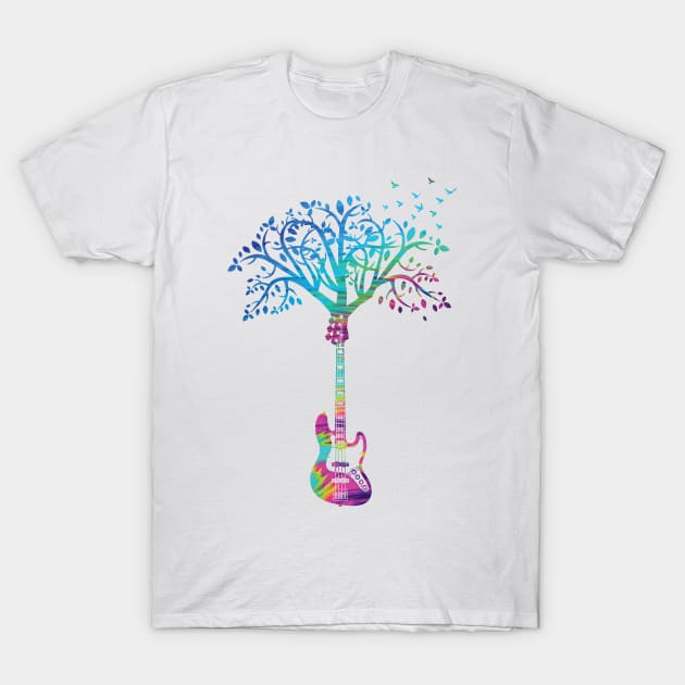 Bass Guitar Tree Abstract Texture Theme T-Shirt by nightsworthy